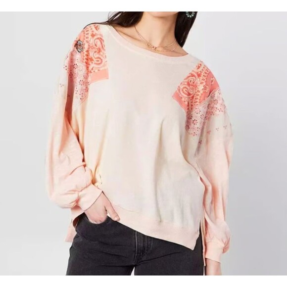 Free People Tops - Free People We The Free Women's Feelin It Slouchy Patchwork Top Peach Medium